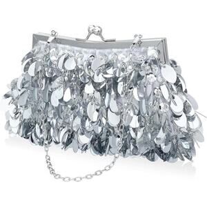 Sparkly  Silver Evening Clutch Purse for Women Elegant Sequined Party  Handbag